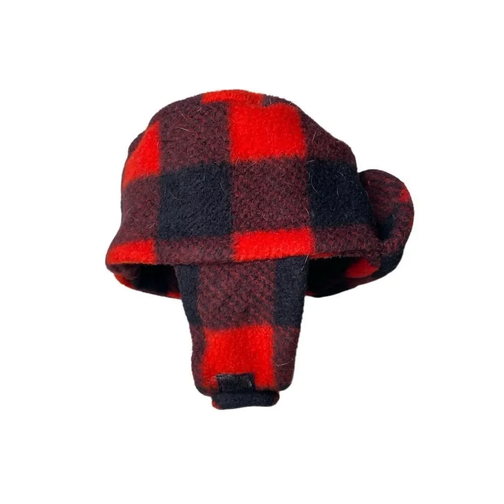 Warm Memories Alaska Buffalo Plaid Trapper Hat Red Black Fleece XS Winter Holida